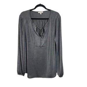 Roz & Ali Grey Front Tie Long sleeve Blouse size 1X